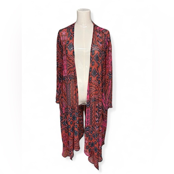 Torrid Boho Tribal Kimono Duster Pink Rust Print Size 5 (5x) - Picture 6 of 12